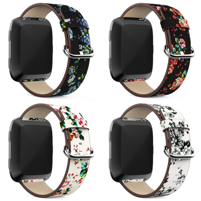 Fb.l14 All Colors StrapsCo Leather Watch Band Strap With Peonies Floral Pattern For Fitbit Versa