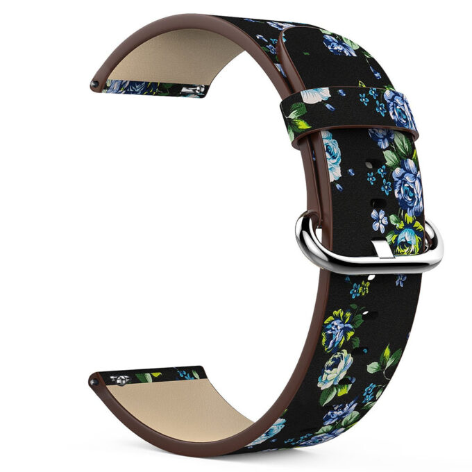 Fb.l14.1.5 Alt Black & Blue Peonies StrapsCo Leather Watch Band Strap With Peonies Floral Pattern For Fitbit Versa