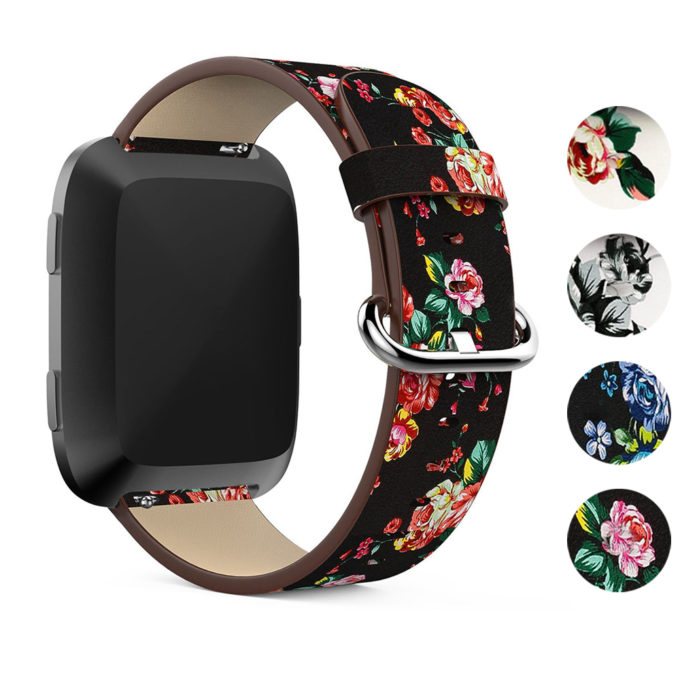Fb.l14.1.6 Gallery Black & Red Peonies StrapsCo Leather Watch Band Strap With Peonies Floral Pattern For Fitbit Versa