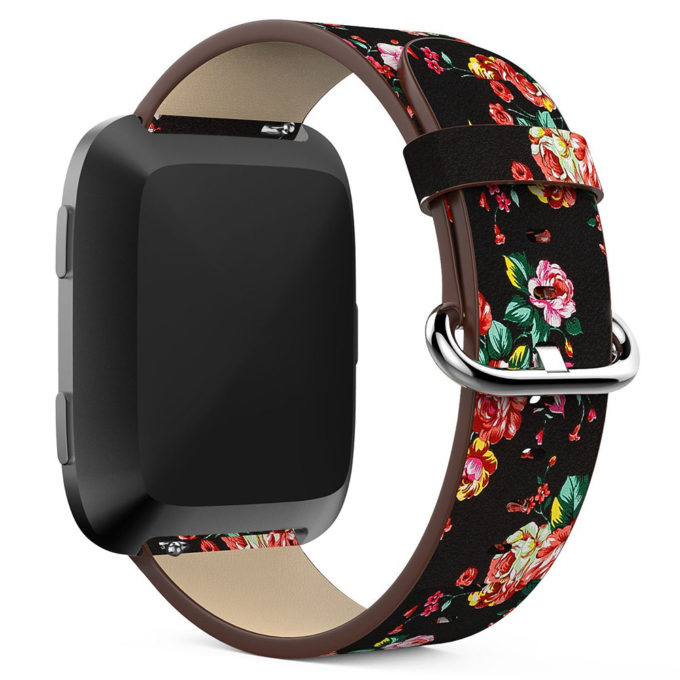 Fb.l14.1.6 Main Black & Red Peonies StrapsCo Leather Watch Band Strap With Peonies Floral Pattern For Fitbit Versa