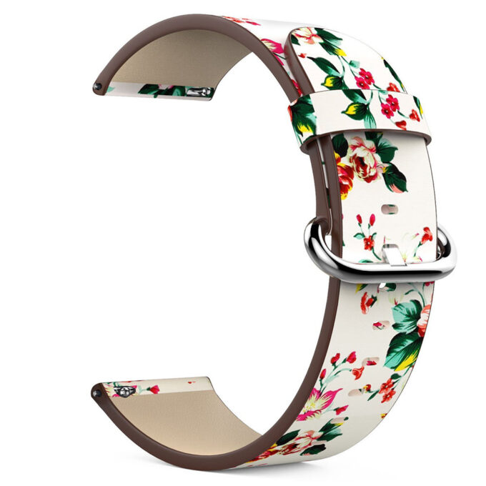Fb.l14.22.6 Alt White & Red Peonies StrapsCo Leather Watch Band Strap With Peonies Floral Pattern For Fitbit Versa