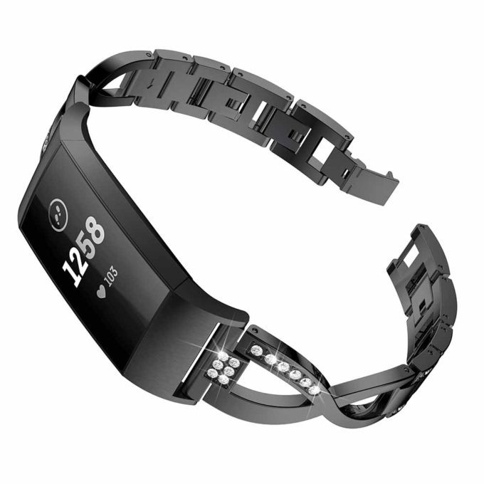 Fb.m70.mb Angle Black StrapsCo Alloy Watch Bracelet Band Strap With Rhinestones For Fitbit Charge 3
