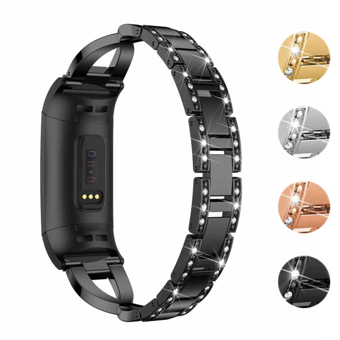 Fb.m70.mb Gallery Black StrapsCo Alloy Watch Bracelet Band Strap With Rhinestones For Fitbit Charge 3