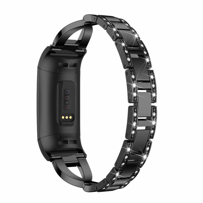 Fb.m70.mb Main Black StrapsCo Alloy Watch Bracelet Band Strap With Rhinestones For Fitbit Charge 3