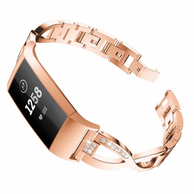 Fb.m70.rg Angle Rose Gold StrapsCo Alloy Watch Bracelet Band Strap With Rhinestones For Fitbit Charge 3