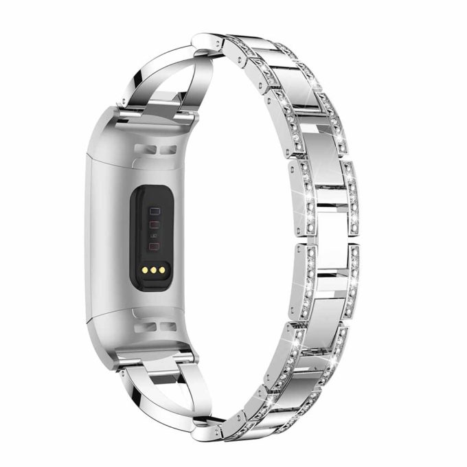 Fb.m70.ss Main Silver StrapsCo Alloy Watch Bracelet Band Strap With Rhinestones For Fitbit Charge 3
