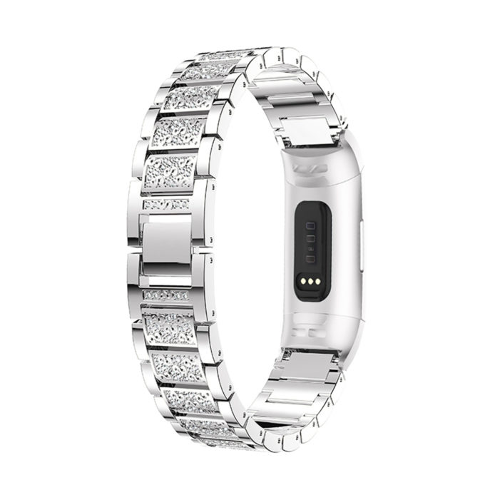 Fb.m71.ss Back Silver StrapsCo Block Link Alloy Watch Bracelet Band Strap With Rhinestones For Fitbit Charge 3