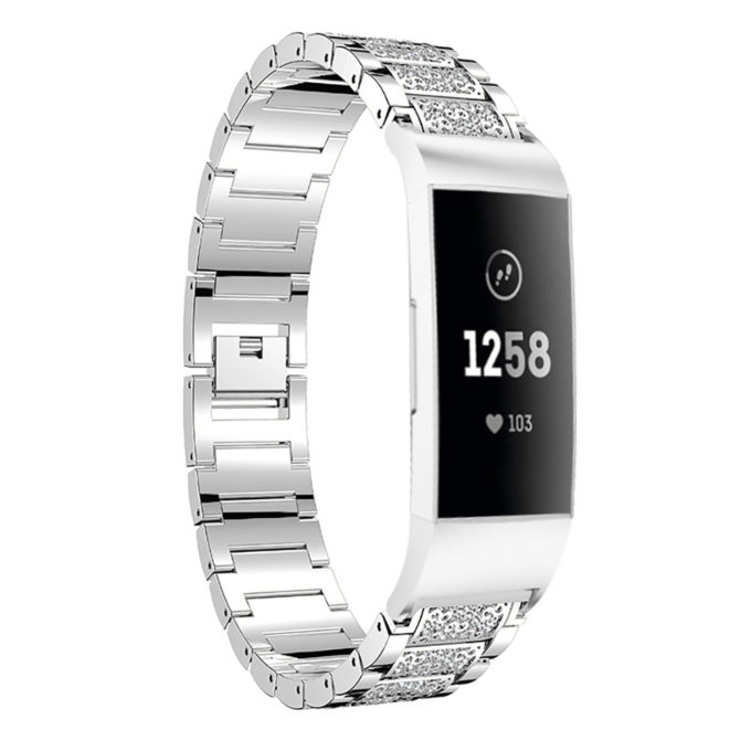 Fb.m71.ss Front Silver StrapsCo Block Link Alloy Watch Bracelet Band Strap With Rhinestones For Fitbit Charge 3