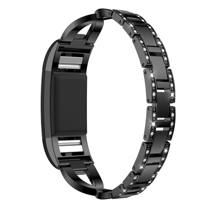 Fb.m76.mb Main Black StrapsCo Alloy Watch Bracelet Band Strap With Rhinestones For Fitbit Charge 2
