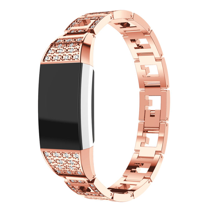 Fb.m77.rg Front Rose Gold StrapsCo Alloy Watch Bracelet Band Strap With Rhinestones For Fitbit Charge 2