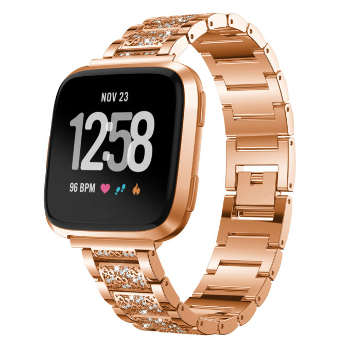 Fb.m82.rg Front Rose Gold StrapsCo Alloy Watch Bracelet Band Strap With Rhinestones For Fitbit Versa