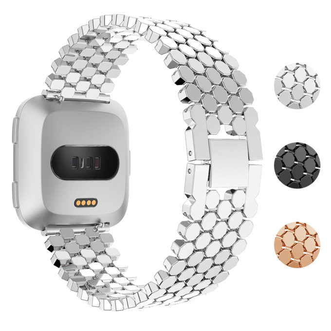 Fb.m83.ss Gallery Silver StrapsCo Octagon Alloy Watch Bracelet Band Strap For Fitbit Versa