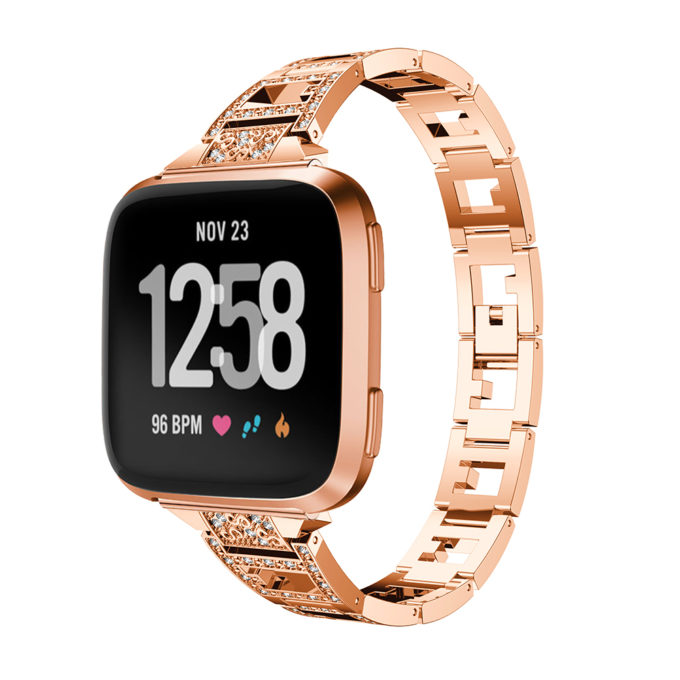 Fb.m84.rg Front Rose Gold StrapsCo Alloy Watch Bracelet Band Strap With Rhinestones For Fitbit Versa