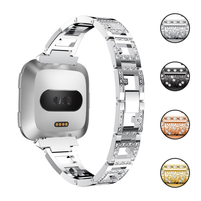 Fb.m84.ss Gallery Silver StrapsCo Alloy Watch Bracelet Band Strap With Rhinestones For Fitbit Versa