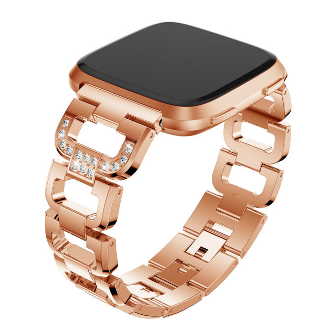 Fb.m85.rg Angle Rose Gold StrapsCo D Link Alloy Watch Bracelet Band Strap With Rhinestones For Fitbit Versa