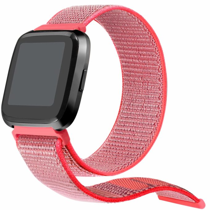 Fb.ny4.13a Angle Neon Pink StrapsCo Woven Nylon Watch Band Strap For Fitbit Versa