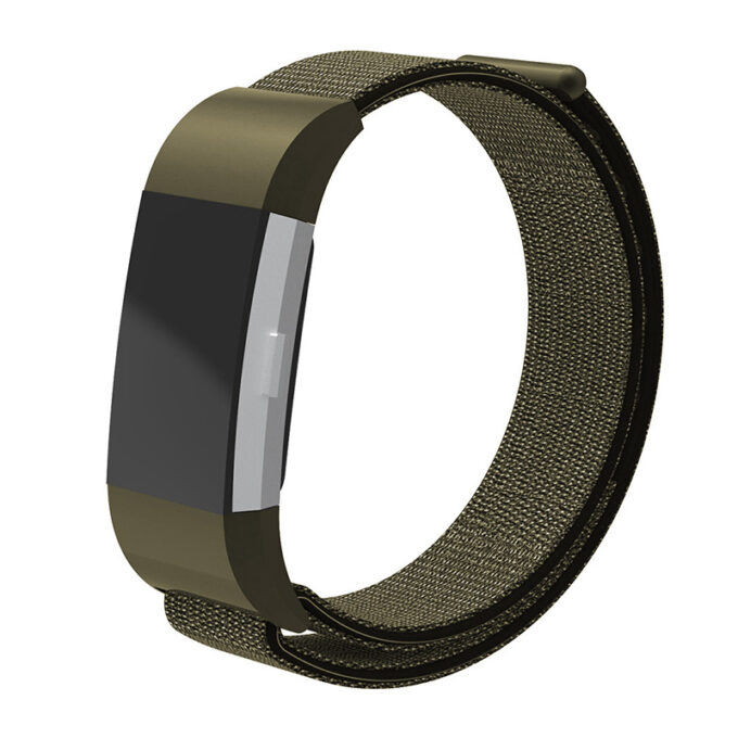 fb.ny6.11 Front Army Green StrapsCo Woven Nylon Watch Band Strap for Fitbit Charge 2