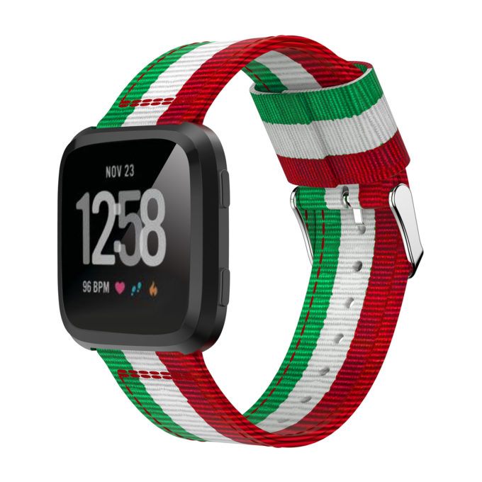 Fb.ny7.11.22.6 Main Green White Red StrapsCo Multicolor Striped Nylon Watch Band Strap For Fitbit Versa