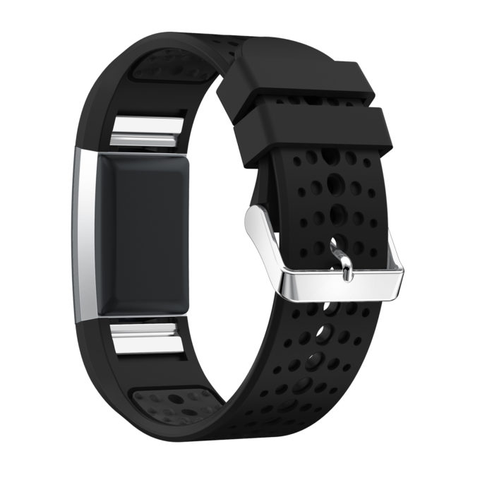 Fb.r35.1 Main Black StrapsCo Perforated Silicone Rubber Watch Band Strap For Fitbit Charge 2