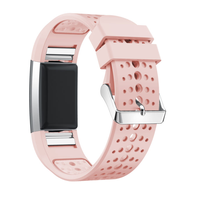 Fb.r35.13 Main Pink StrapsCo Perforated Silicone Rubber Watch Band Strap For Fitbit Charge 2