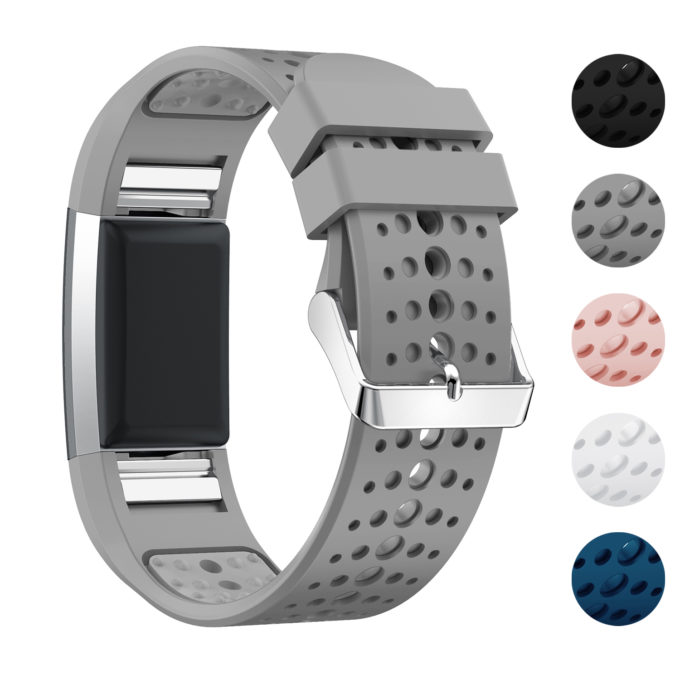 Fb.r35.7 Gallery Grey StrapsCo Perforated Silicone Rubber Watch Band Strap For Fitbit Charge 2