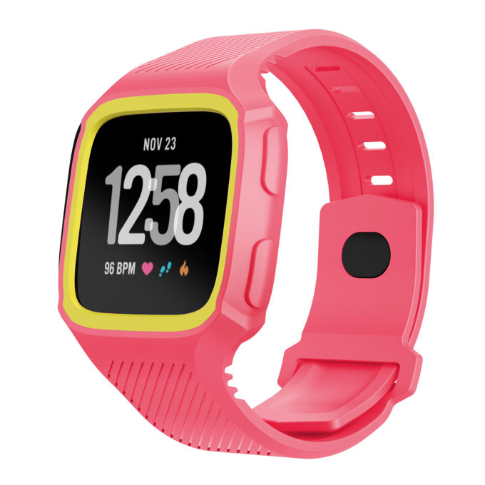 Fb.r36.13.10 Main Rose & Yellow StrapsCo Silicone Rubber Watch Band Strap With Case Protector For Fitbit Versa