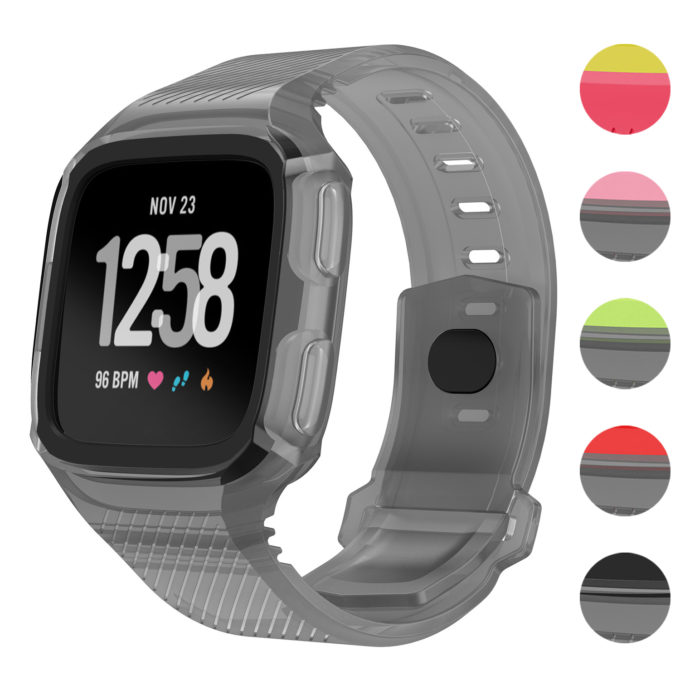 Fb.r36.7.1 Gallery Grey & Black StrapsCo Silicone Rubber Watch Band Strap With Case Protector For Fitbit Versa