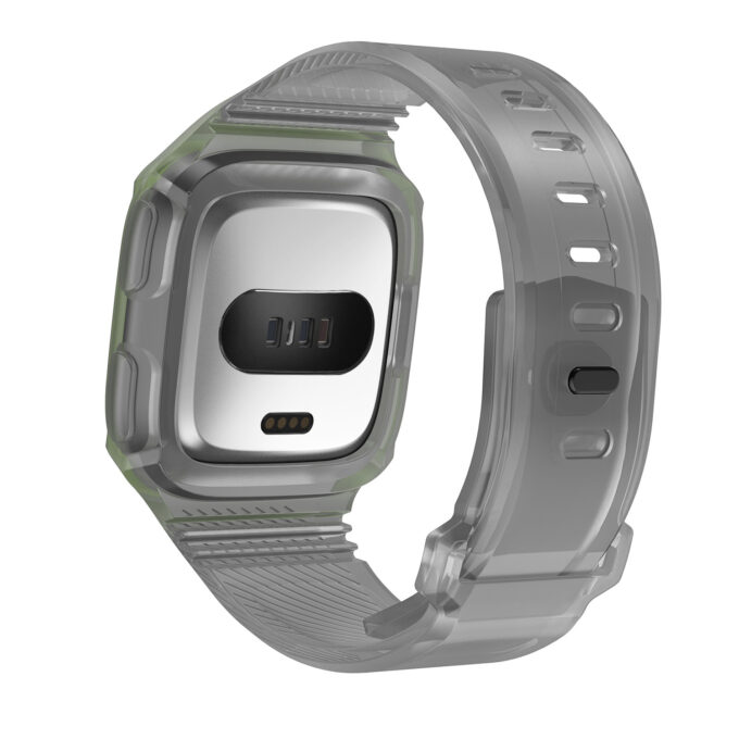 Fb.r36.7.11 Back Grey & Green StrapsCo Silicone Rubber Watch Band Strap With Case Protector For Fitbit Versa
