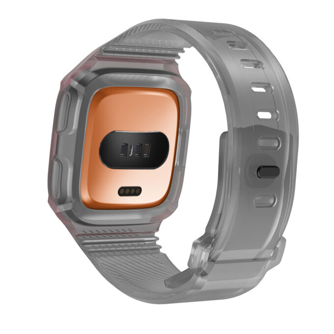 Fb.r36.7.13 Back Grey & Pink StrapsCo Silicone Rubber Watch Band Strap With Case Protector For Fitbit Versa