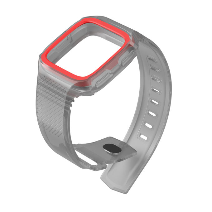 Fb.r36.7.6 Angle Grey & Red StrapsCo Silicone Rubber Watch Band Strap With Case Protector For Fitbit Versa