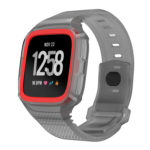 Fb.r36.7.6 Main Grey & Red StrapsCo Silicone Rubber Watch Band Strap With Case Protector For Fitbit Versa