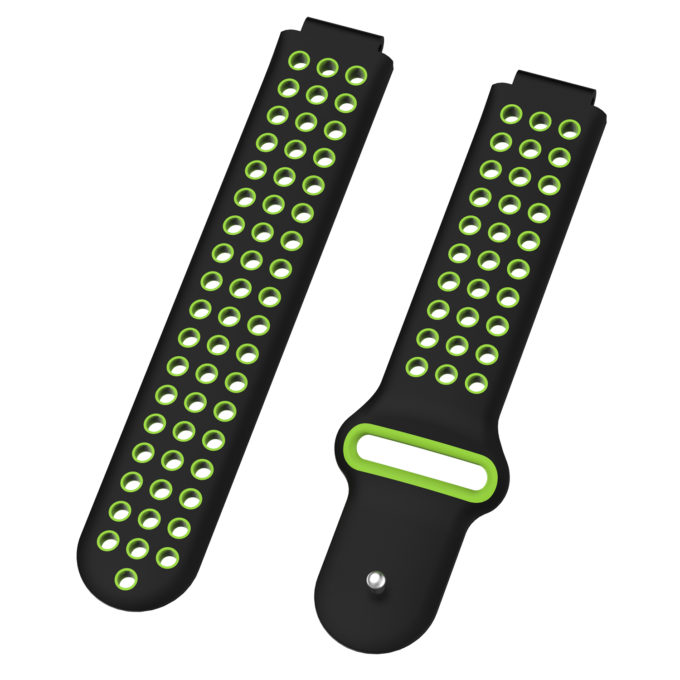 G.r33.1.11 Angle Black & Green StrapsCo Perforated Silicone Rubber Watch Band Strap For Garmin Forerunner & Approach