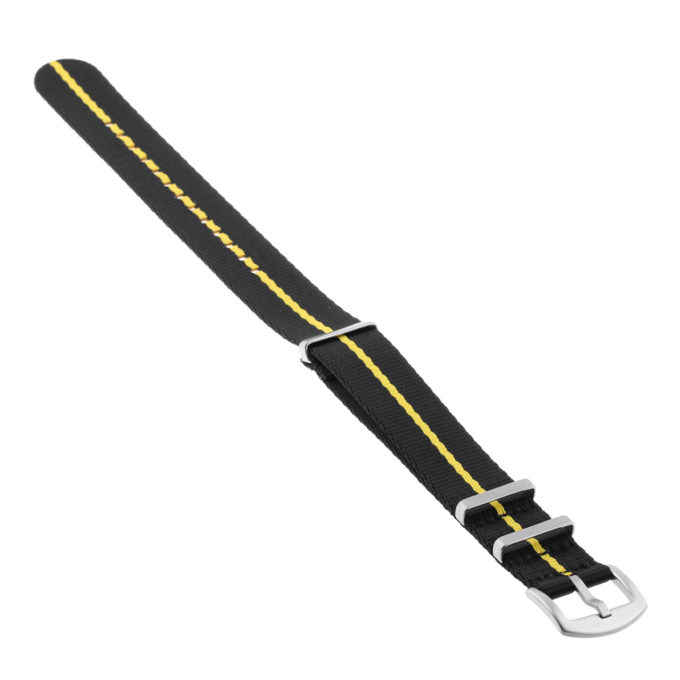 Nt4.nl.1.10 Angle Black & Yellow StrapsCo Premium Woven Nylon Seatbelt NATO Watch Band Strap 18mm 20mm 22mm 24mm