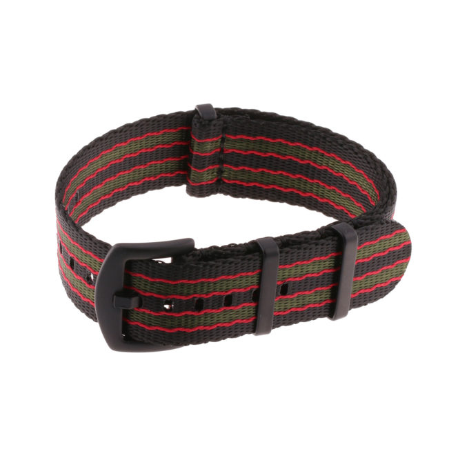 Nt4.nl.1.6.11.mb Main Black, Red & Green StrapsCo Premium Woven Nylon Seatbelt NATO Watch Band Strap With Black Buckle 18mm 20mm 22mm 24mm