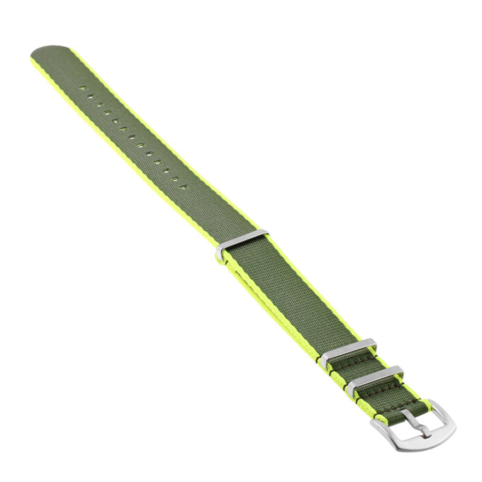 Nt4.nl.10.11 Angle Yellow & Army Green StrapsCo Premium Woven Nylon Seatbelt NATO Watch Band Strap 18mm 20mm 22mm 24mm