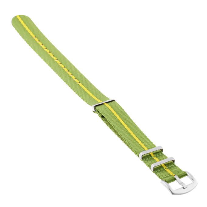 Nt4.nl.11.10 Angle Green & Yellow StrapsCo Premium Woven Nylon Seatbelt NATO Watch Band Strap 18mm 20mm 22mm 24mm