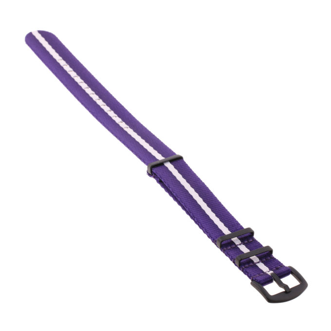 Nt4.nl.18.5.22.mb Angle Purple & White StrapsCo Premium Woven Nylon Seatbelt NATO Watch Band Strap With Black Buckle 18mm 20mm 22mm 24mm