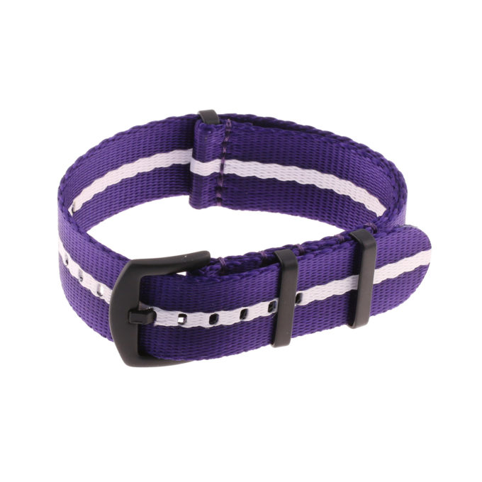 Nt4.nl.18.5.22.mb Main Purple & White StrapsCo Premium Woven Nylon Seatbelt NATO Watch Band Strap With Black Buckle 18mm 20mm 22mm 24mm