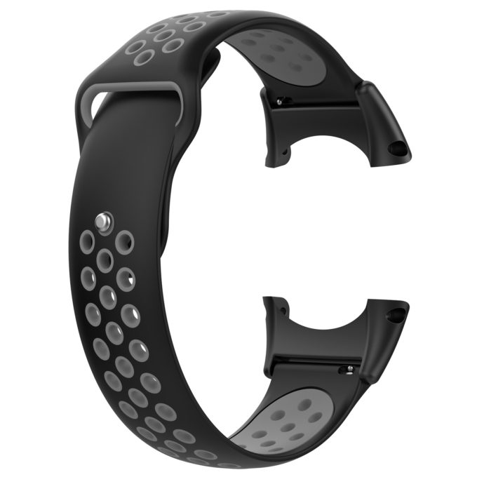 Su.r21 Back Black & Grey StrapsCo Perforated Silicone Rubber Watch Band Strap Compatible With Suunto Core