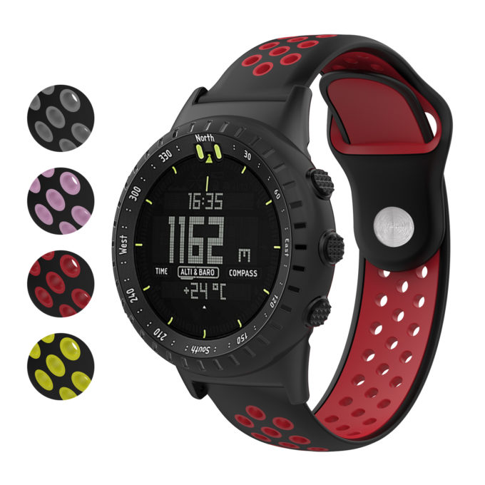 Su.r21 Gallery Black & Red StrapsCo Perforated Silicone Rubber Watch Band Strap Compatible With Suunto Core