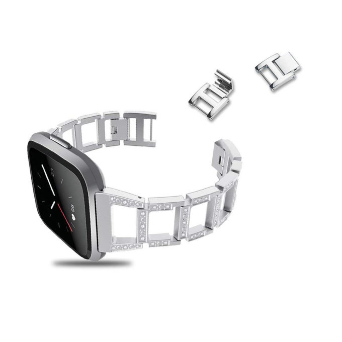 Fb.m80.ss Angle Silver StrapsCo Alloy Watch Bracelet Band Strap With Rhinestones For Fitbit Versa