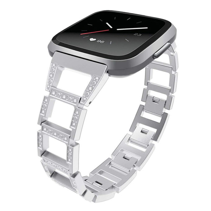Fb.m80.ss Main Silver StrapsCo Alloy Watch Bracelet Band Strap With Rhinestones For Fitbit Versa