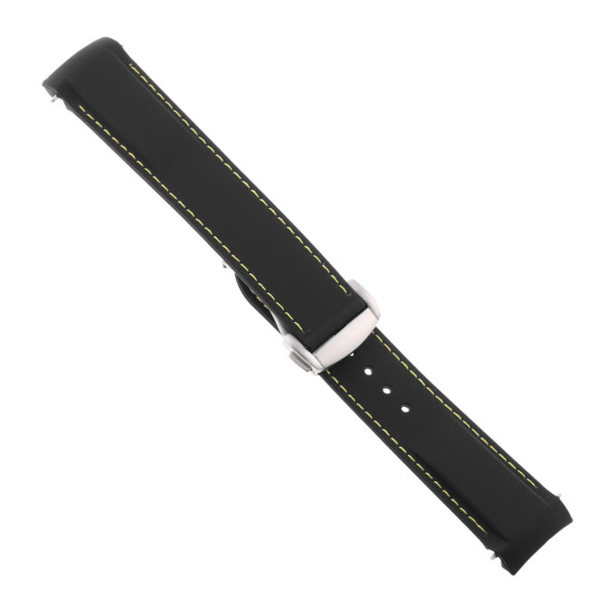 Rom4.1.10.bs Angle Black & Yellow Strapsco Silicone Rubber Watch Band For Omega Seamaster Planet Ocean With Brushed Silver Clasp