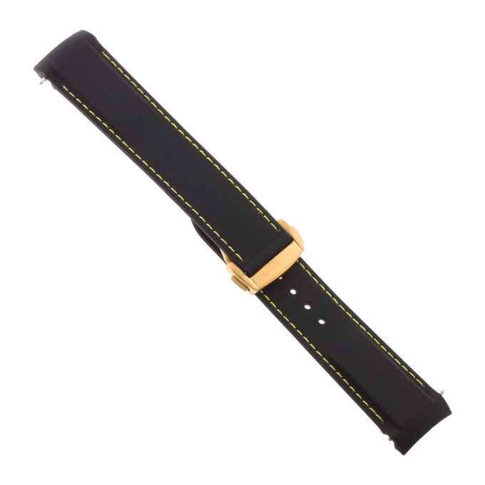Rom4.1.10.yg Angle Black & Yellow Strapsco Silicone Rubber Watch Band For Omega Seamaster Planet Ocean With Yellow Gold Clasp