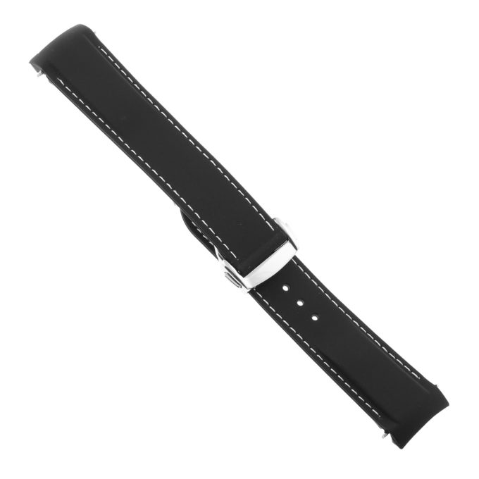 Rom4.1.22.ps Angle Black & White Strapsco Silicone Rubber Watch Band For Omega Seamaster Planet Ocean With Polished Silver Clasp