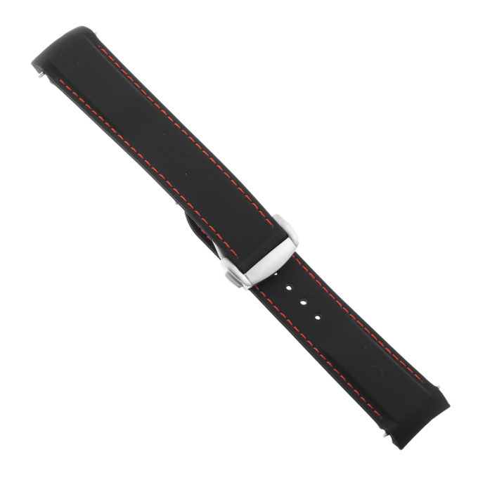 Rom4.1.5.bs Angle Black & Red Strapsco Silicone Rubber Watch Band For Omega Seamaster Planet Ocean With Brushed Silver Clasp