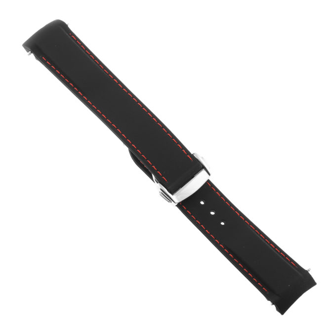 Rom4.1.6.ps Angle Black & Red Strapsco Silicone Rubber Watch Band For Omega Seamaster Planet Ocean With Polished Silver Clasp