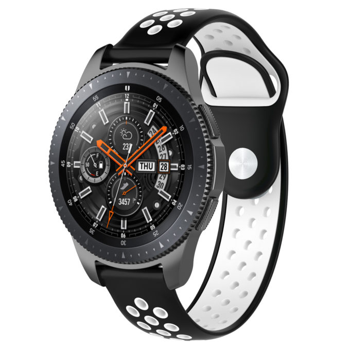 S.r10.1.22 Main Black & White StrapsCo Perforated Silicone Rubber Watch Band Strap Compatible With Samsung Galaxy Watch, Galaxy Watch Active & Gear