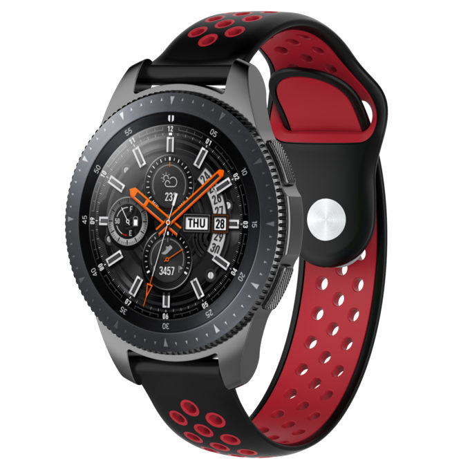 S.r10.1.6 Main Black & Red StrapsCo Perforated Silicone Rubber Watch Band Strap Compatible With Samsung Galaxy Watch, Galaxy Watch Active & Gear