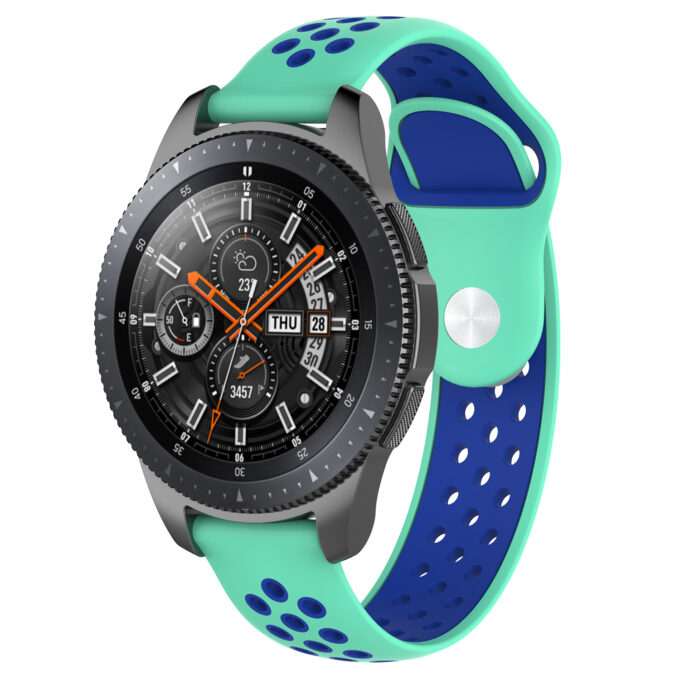 S.r10.11a.5 Main Mint Green & Blue StrapsCo Perforated Silicone Rubber Watch Band Strap Compatible With Samsung Galaxy Watch, Galaxy Watch Active & Gear